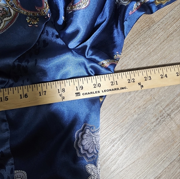 Spense Paisley Satin Blouse - Blue pink Ruffle Statement Sleeve Button Up Large - Picture 15 of 16